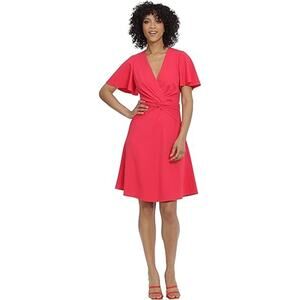Maggy London Pink Twist Flutter Sleeve Surplice Fit & Flare Mini Dress 2 NWOT